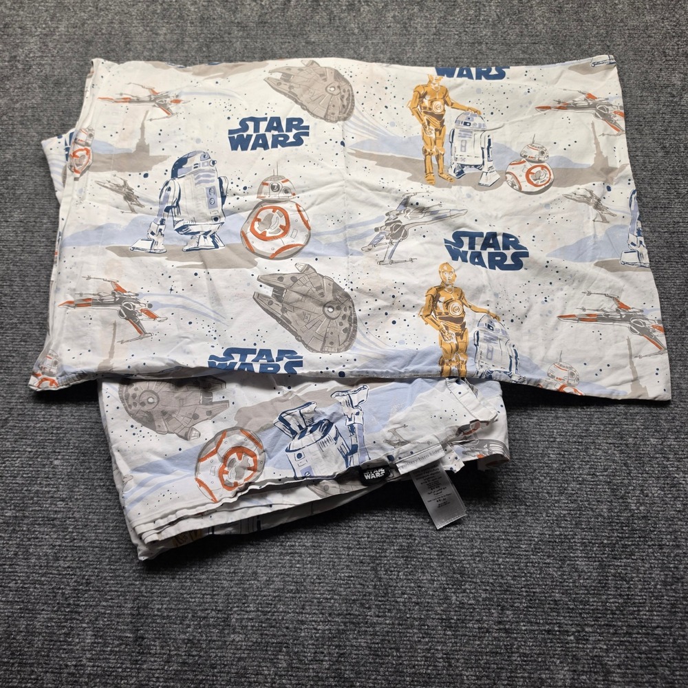 Pottery Barn Kids Star Wars Droids Twin Flat Sheet & Pillow Case Organic Cotton